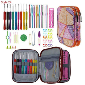 Planet Gates Style 24 Crochet Hooks Set With Case 35 Styles Knitting Needles Set DIY Needle Arts Craft Scissors Stitch Markers Sewing Tools