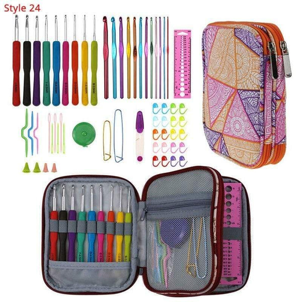 Planet Gates Style 24 Crochet Hooks Set With Case 35 Styles Knitting Needles Set DIY Needle Arts Craft Scissors Stitch Markers Sewing Tools