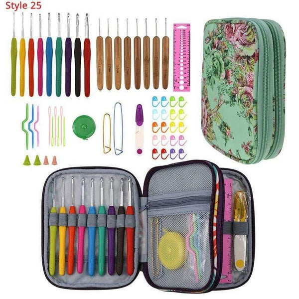 Planet Gates Style 25 Crochet Hooks Set With Case 35 Styles Knitting Needles Set DIY Needle Arts Craft Scissors Stitch Markers Sewing Tools