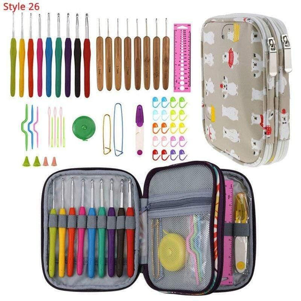 Planet Gates Style 26 Crochet Hooks Set With Case 35 Styles Knitting Needles Set DIY Needle Arts Craft Scissors Stitch Markers Sewing Tools