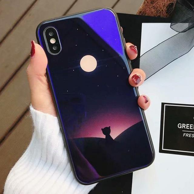 Planet Gates TOMKAS Blue Ray Tempered Glass Case For iPhone 7 Case Cartoon Pattern Cases For iPhone X 6 6S 8 Plus Cover Animal Phone Coque