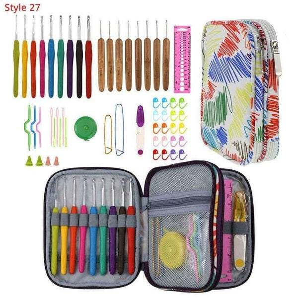 Planet Gates Style 27 Crochet Hooks Set With Case 35 Styles Knitting Needles Set DIY Needle Arts Craft Scissors Stitch Markers Sewing Tools