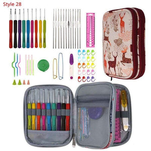 Planet Gates Style 28 Crochet Hooks Set With Case 35 Styles Knitting Needles Set DIY Needle Arts Craft Scissors Stitch Markers Sewing Tools
