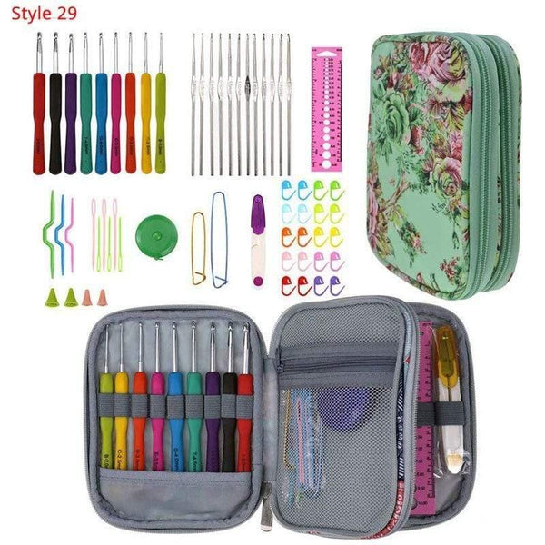 Planet Gates Style 29 Crochet Hooks Set With Case 35 Styles Knitting Needles Set DIY Needle Arts Craft Scissors Stitch Markers Sewing Tools