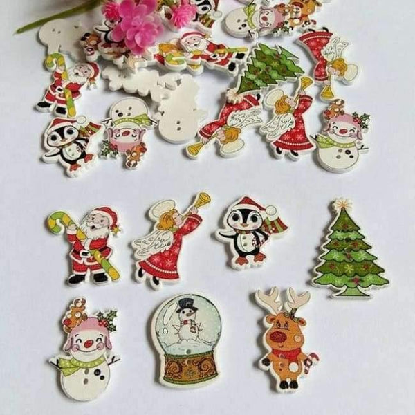 Planet Gates Style 3 100pcs Bulk Mixed Christmas Buttons Wood Button Sewing Accessories Decoration Buttons Handmade Scrapbooking for Craft DIY