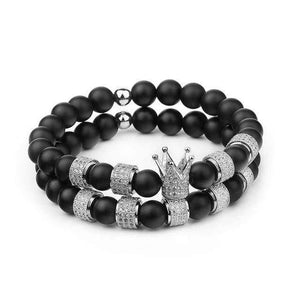 Planet Gates Style 3 / 21cm Men bracelets 2pcs/set Luxury Fashion Crown Charm Bracelet Men's Natural Stone Bracelets For Women And Men Gift Gifts