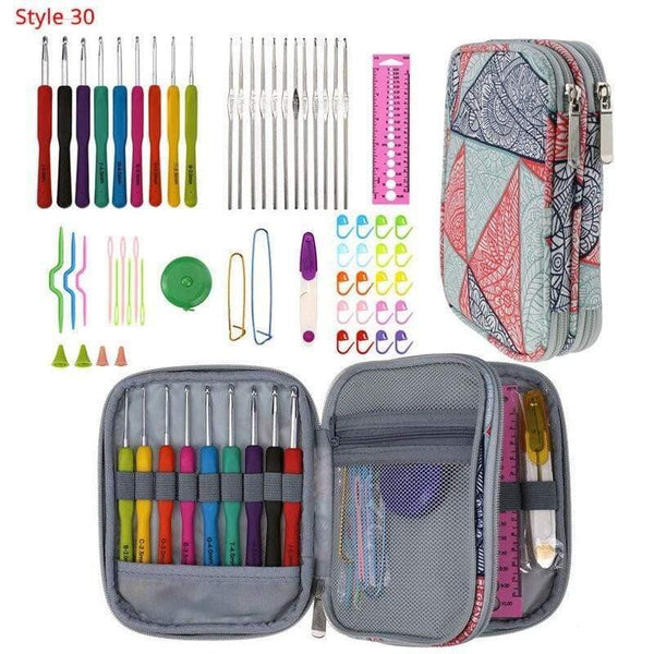 Planet Gates Style 30 Crochet Hooks Set With Case 35 Styles Knitting Needles Set DIY Needle Arts Craft Scissors Stitch Markers Sewing Tools
