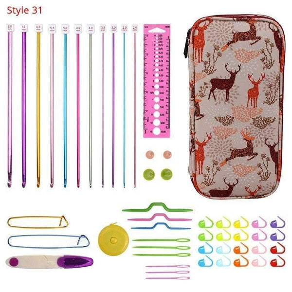 Planet Gates Style 31 Crochet Hooks Set With Case 35 Styles Knitting Needles Set DIY Needle Arts Craft Scissors Stitch Markers Sewing Tools