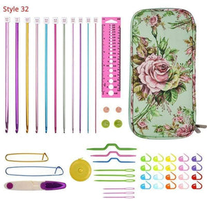 Planet Gates Style 32 Crochet Hooks Set With Case 35 Styles Knitting Needles Set DIY Needle Arts Craft Scissors Stitch Markers Sewing Tools