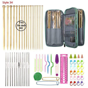 Planet Gates Style 34 Crochet Hooks Set With Case 35 Styles Knitting Needles Set DIY Needle Arts Craft Scissors Stitch Markers Sewing Tools