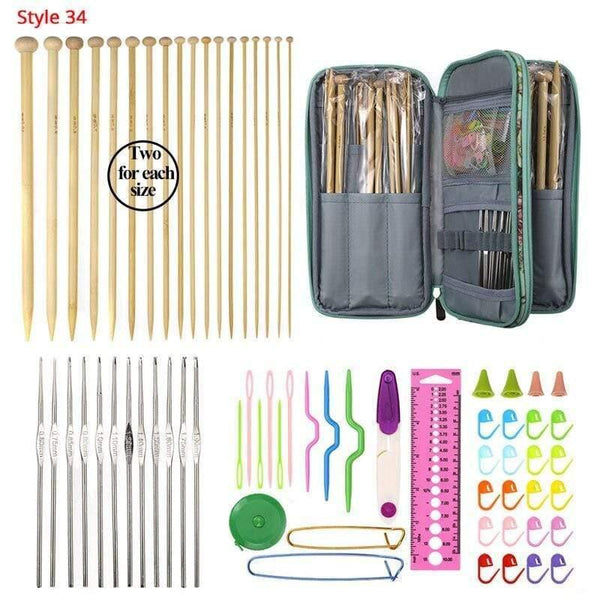 Planet Gates Style 34 Crochet Hooks Set With Case 35 Styles Knitting Needles Set DIY Needle Arts Craft Scissors Stitch Markers Sewing Tools