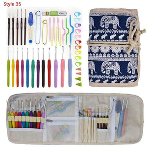 Planet Gates Style 35 Crochet Hooks Set With Case 35 Styles Knitting Needles Set DIY Needle Arts Craft Scissors Stitch Markers Sewing Tools