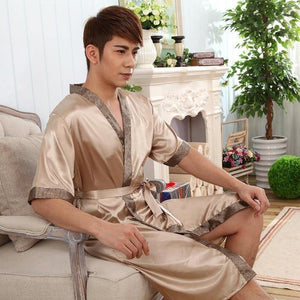 Planet Gates style 4 / M Men Kimono Robe Faux Silk Bath Gown Sleepwear Lounge Casual Silky Nightwear Female Dress M-XXL