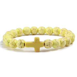 Trendy  Black Bracelet Natural Stone Yellow Turquoises Beaded Handchain Jesus Cross Bangles Women Jewelery Lover Accessories