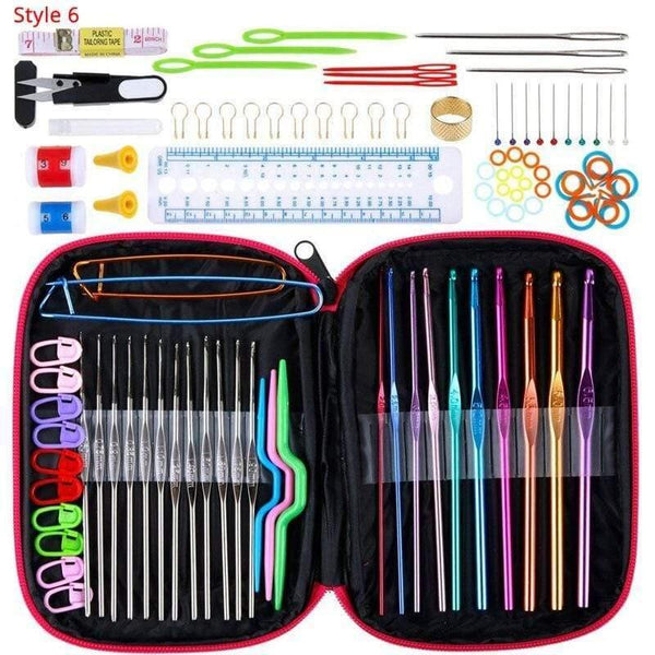 Planet Gates Style 6 Crochet Hooks Set With Case 35 Styles Knitting Needles Set DIY Needle Arts Craft Scissors Stitch Markers Sewing Tools