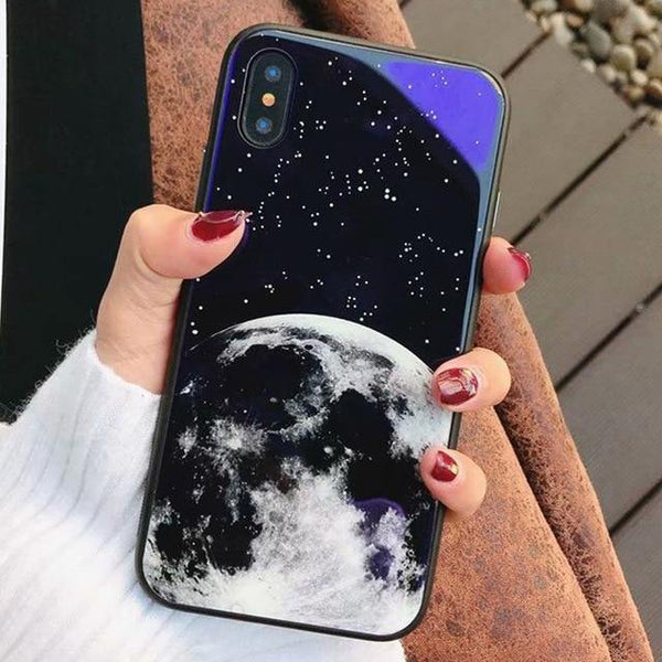 Planet Gates Style 6 / For iPhone X TOMKAS Blue Ray Tempered Glass Case For iPhone 7 Case Cartoon Pattern Cases For iPhone X 6 6S 8 Plus Cover Animal Phone Coque