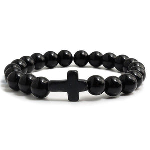 Trendy  Black Bracelet Natural Stone Yellow Turquoises Beaded Handchain Jesus Cross Bangles Women Jewelery Lover Accessories