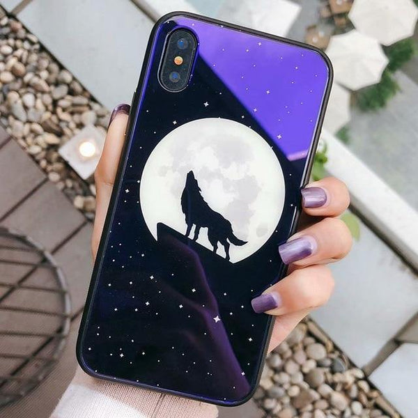 Planet Gates Style 7 / For iPhone X TOMKAS Blue Ray Tempered Glass Case For iPhone 7 Case Cartoon Pattern Cases For iPhone X 6 6S 8 Plus Cover Animal Phone Coque