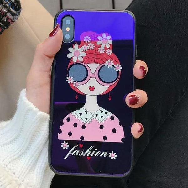 Planet Gates Style 8 / For iPhone X TOMKAS Blue Ray Tempered Glass Case For iPhone 7 Case Cartoon Pattern Cases For iPhone X 6 6S 8 Plus Cover Animal Phone Coque