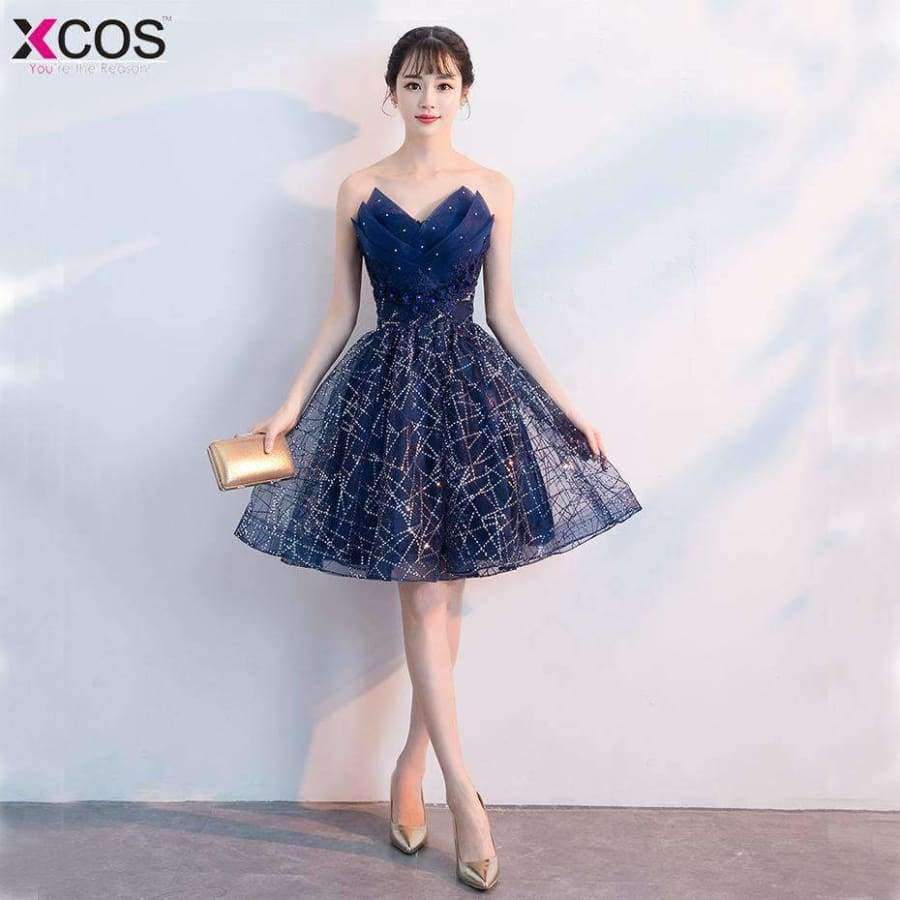Planet Gates Beaded Cocktail Party Dress 2018  Elegant A-Line Mini Navy Blue Lady Cocktail Dresses Short Dresses