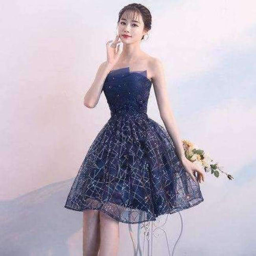 Planet Gates Style A / 2 Beaded Cocktail Party Dress 2018  Elegant A-Line Mini Navy Blue Lady Cocktail Dresses Short Dresses