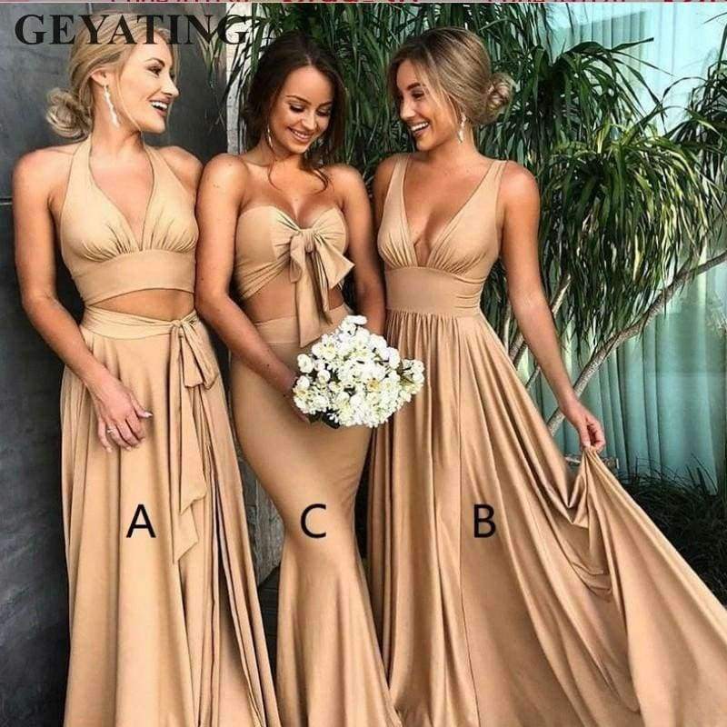 Planet Gates Style A / 2 Top 2 Pieces Long Bridesmaid Dress 2018 Mixed Style Long Party Dresses For Wedding Side Slit Bestidos de fiesta largos