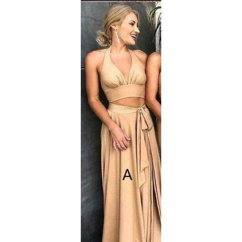 Planet Gates Style A / 2 Top 2 Pieces Long Bridesmaid Dress 2018 Mixed Style Long Party Dresses For Wedding Side Slit Bestidos de fiesta largos