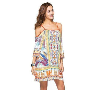 Planet Gates Style Four / M 2018 Summer Women Dress Vestidos European Style Sleeveless Spaghetti Strap Slash Neck Print Casual Beach Dress Harajuku