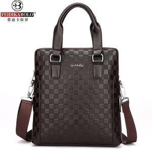 Planet Gates Style One Brown / W38H29D7 CM Men Business Briefcase PU Leather Plaid Men Bag Computer Laptop Handbag Man Shoulder Bag Messenger Bags Men's Travel Bags