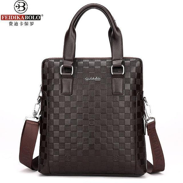 Planet Gates Style One Brown / W38H29D7 CM Men Business Briefcase PU Leather Plaid Men Bag Computer Laptop Handbag Man Shoulder Bag Messenger Bags Men's Travel Bags