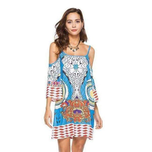 Planet Gates Style Seven / M 2018 Summer Women Dress Vestidos European Style Sleeveless Spaghetti Strap Slash Neck Print Casual Beach Dress Harajuku