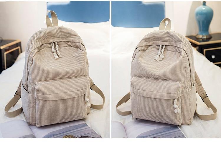 Planet Gates Style Soft Fabric Backpack Female Corduroy Design School Backpack For Teenage Girls Striped Backpack Women