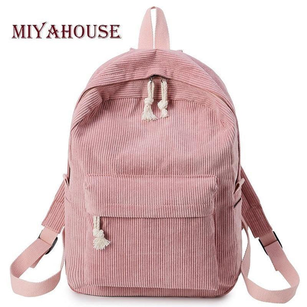 Planet Gates Style Soft Fabric Backpack Female Corduroy Design School Backpack For Teenage Girls Striped Backpack Women