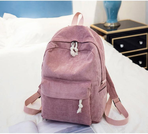 Planet Gates Style Soft Fabric Backpack Female Corduroy Design School Backpack For Teenage Girls Striped Backpack Women