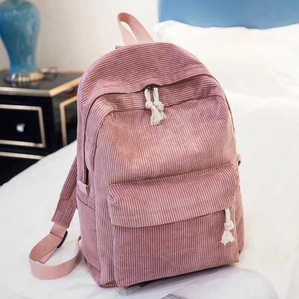 Planet Gates Style Soft Fabric Backpack Female Corduroy Design School Backpack For Teenage Girls Striped Backpack Women