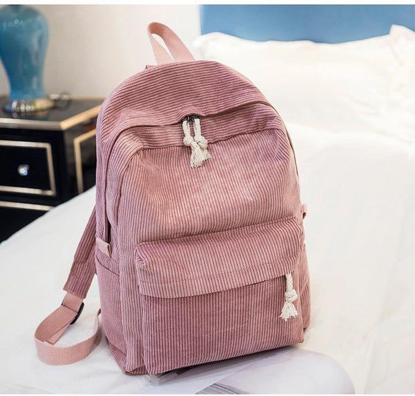 Planet Gates Style Soft Fabric Backpack Female Corduroy Design School Backpack For Teenage Girls Striped Backpack Women