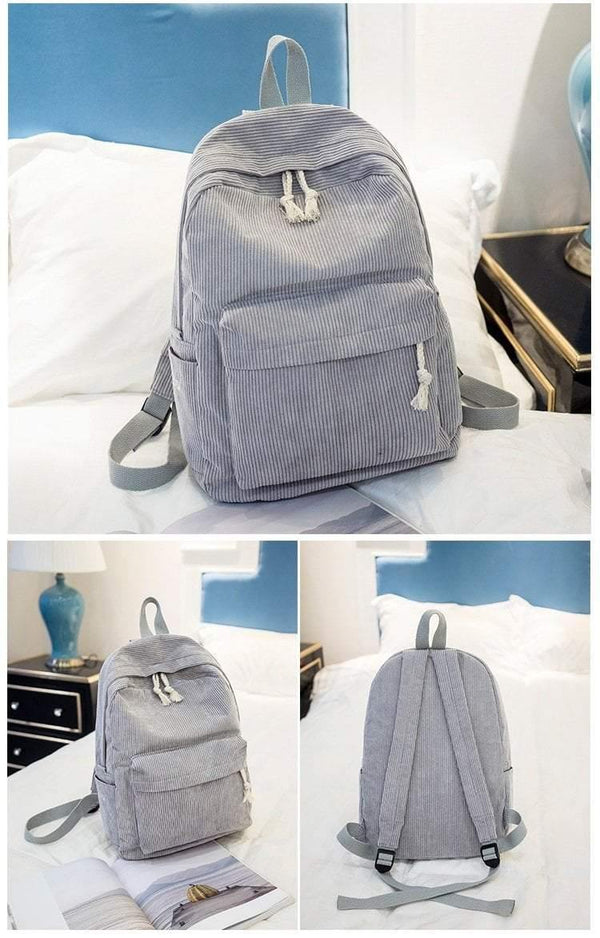 Planet Gates Style Soft Fabric Backpack Female Corduroy Design School Backpack For Teenage Girls Striped Backpack Women