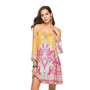 Planet Gates Style Ten / M 2018 Summer Women Dress Vestidos European Style Sleeveless Spaghetti Strap Slash Neck Print Casual Beach Dress Harajuku