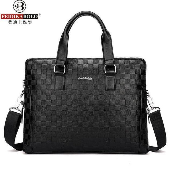Planet Gates Style Two Black / W38H29D7 CM Men Business Briefcase PU Leather Plaid Men Bag Computer Laptop Handbag Man Shoulder Bag Messenger Bags Men's Travel Bags