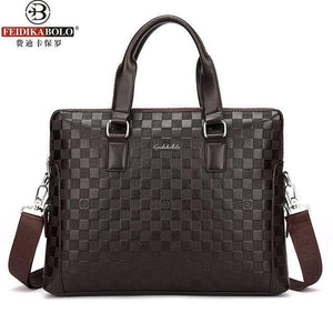 Planet Gates Style Two Brown / W38H29D7 CM Men Business Briefcase PU Leather Plaid Men Bag Computer Laptop Handbag Man Shoulder Bag Messenger Bags Men's Travel Bags