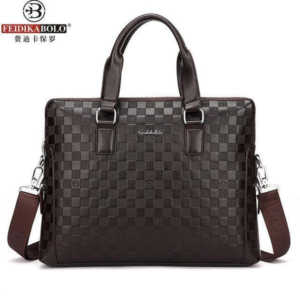 Planet Gates Style Two Brown / W38H29D7 CM Men Business Briefcase PU Leather Plaid Men Bag Computer Laptop Handbag Man Shoulder Bag Messenger Bags Men's Travel Bags