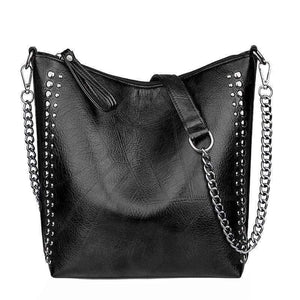 Women's Soft Leather Handbag High Quality Rivet Women Shoulder Bag Shopper Tote Bucket Bag