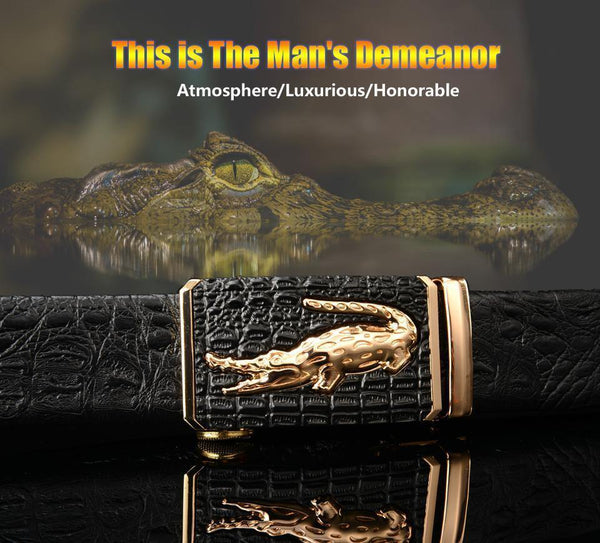 Planet Gates style1 black gold / 105cm Designer Belts Men High Quality Male Genuine Leather Strap Luxury Famous Brand Logo Crocodile