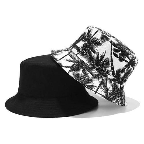 Planet Gates style1-Black / One Size Fashion Summer Reversible Black White Coconut Tree Printed Fisherman Caps Bucket Hats Gorro Pescador Men Women