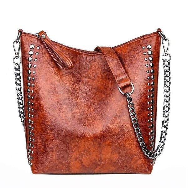 Women's Soft Leather Handbag High Quality Rivet Women Shoulder Bag Shopper Tote Bucket Bag