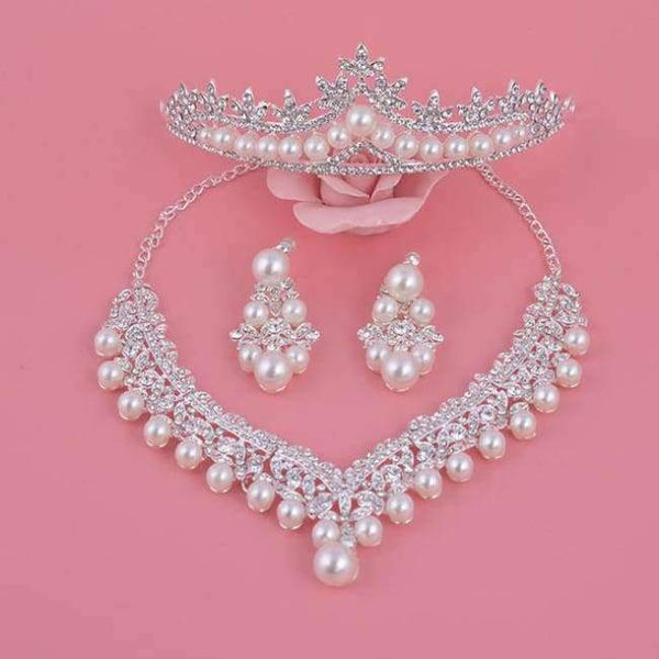 Planet Gates style1 Luxury Fashion 2018 Necklaces Earrings Tiara Rhinestone Crystal Pearl Wedding Bride Party Wholesale Bridal Jewelry Sets