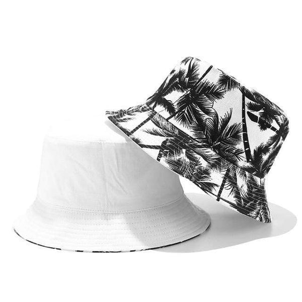 Planet Gates style1-White / One Size Fashion Summer Reversible Black White Coconut Tree Printed Fisherman Caps Bucket Hats Gorro Pescador Men Women