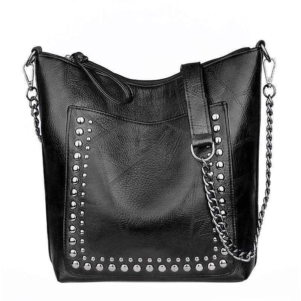 Women's Soft Leather Handbag High Quality Rivet Women Shoulder Bag Shopper Tote Bucket Bag