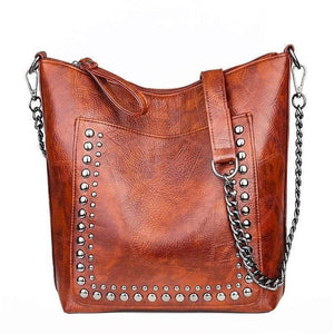 Women's Soft Leather Handbag High Quality Rivet Women Shoulder Bag Shopper Tote Bucket Bag