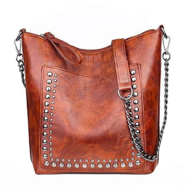 Women's Soft Leather Handbag High Quality Rivet Women Shoulder Bag Shopper Tote Bucket Bag